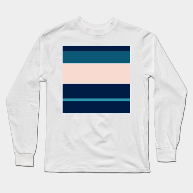 An exceptional bind of Navy, Deep Sea Blue, Sea, Pale Cyan and Pale Pink stripes. Long Sleeve T-Shirt by Sociable Stripes